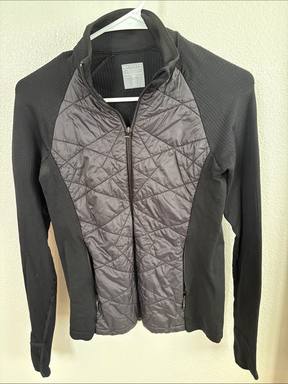 Athleta Black Quilted-Front Bomber Jacket